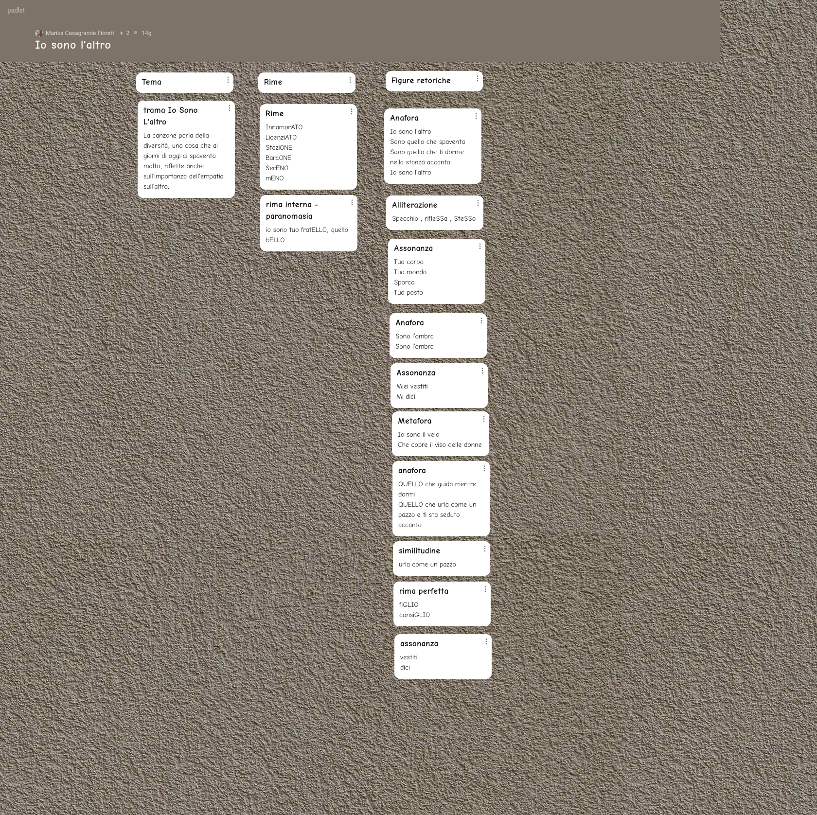 Padlet per analizzare la canzone e il suo tema